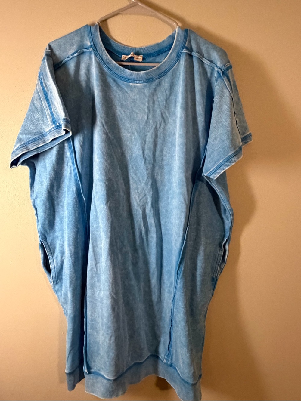 Zenana Outfitters Washed Light Blue Short Sleeve Tee dress with pockets